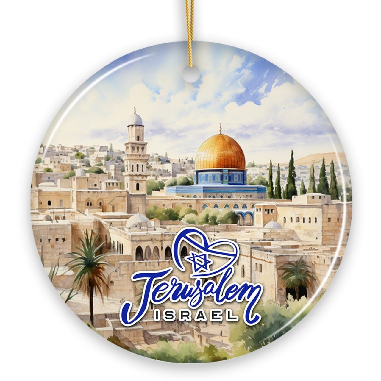 Jerusalem Israel Classic Artwork Ornament, Jewish Souvenir and Gift